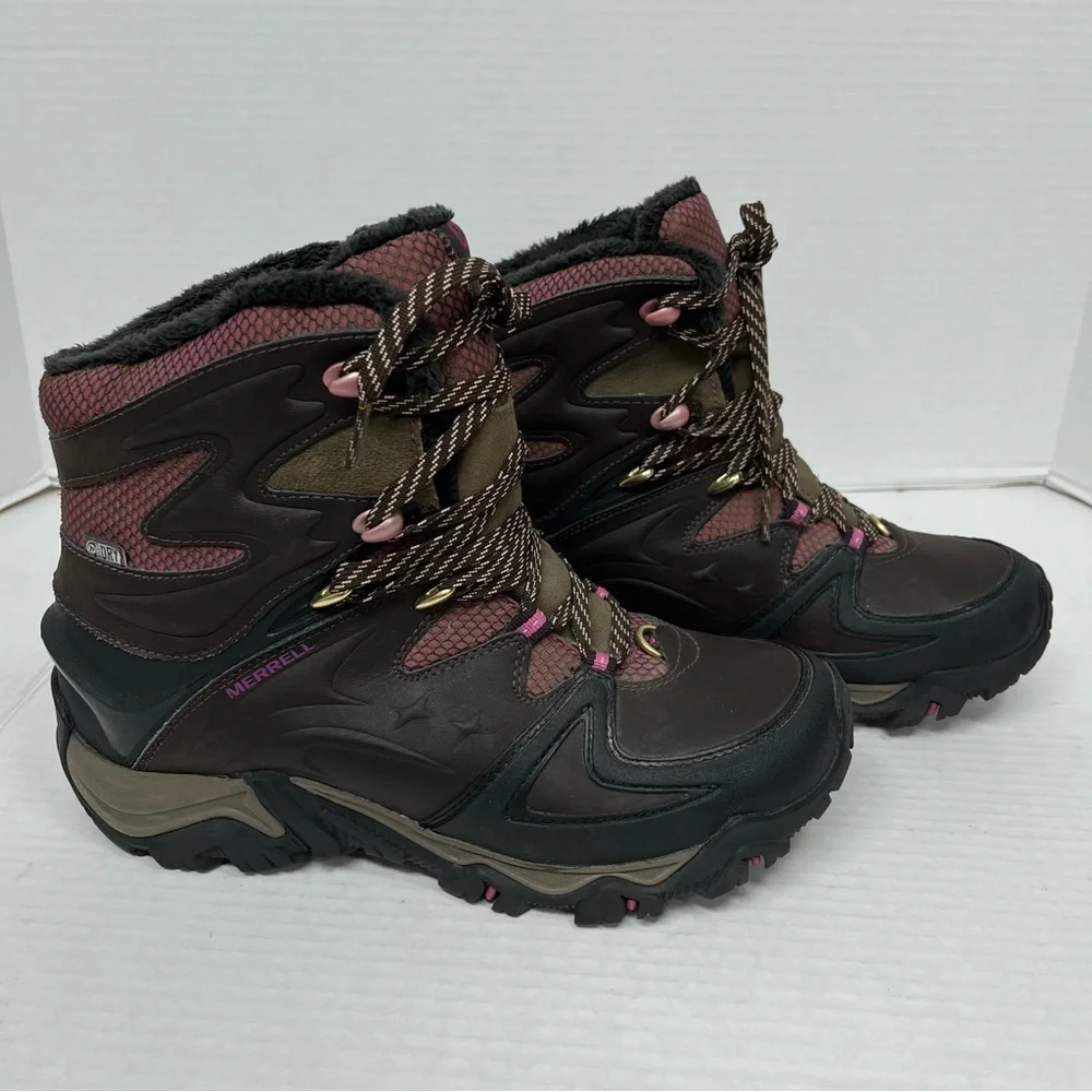 EUC Merrell Waterproof Brown and Pink Leather Winter Hiking Boot - Polorand 8.5